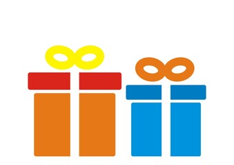 two gift packages with ribbon, red and blue colors,  vector icon