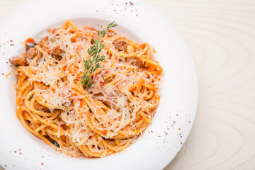 pasta Carbonara with bacon and cheese