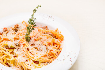 pasta Carbonara with bacon and cheese