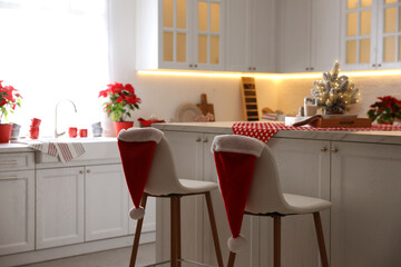 Stylish kitchen interior with beautiful Christmas decor