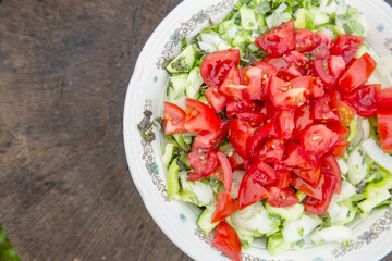 Salad of fresh tomatoes and cucumbers