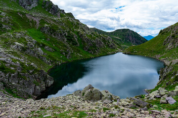Italy, Trentino, Lagorai, Predazzo, Lago Brutto - 19 July 2020 - Top view of the very special Lago Brutto