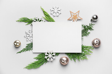Beautiful Christmas composition with blank card on light background