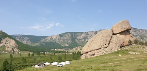 Mongolia scenery with beautiful nature, sky and animals