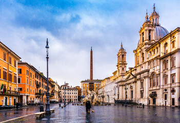 Piazza Navona view in the morning. Piazza Navona is one of famous tourist attraction in Rome.