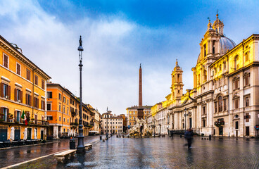 Fototapeta na wymiar Piazza Navona view in the morning. Piazza Navona is one of famous tourist attraction in Rome.