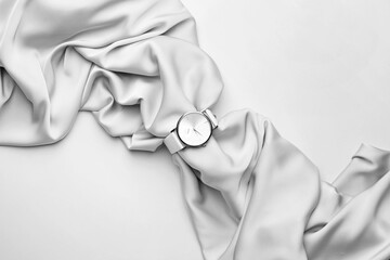 Wrist watch with cloth on light background