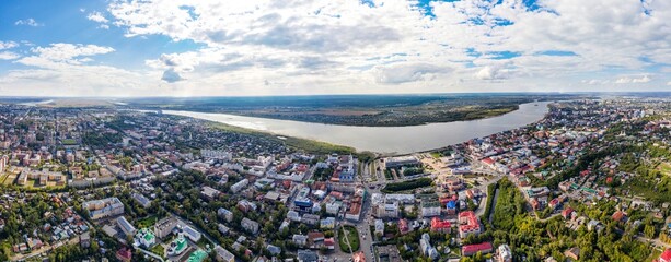 Aerial view of Tomsk city and Tom river. Siberia, Russia