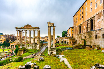 Temple of Vespasian and Titus and Temple of Saturno in Rome