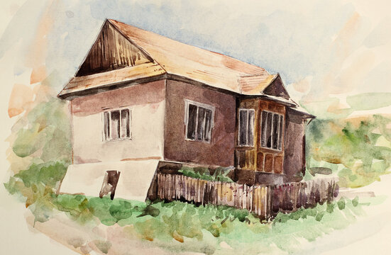 Watercolor of old village house