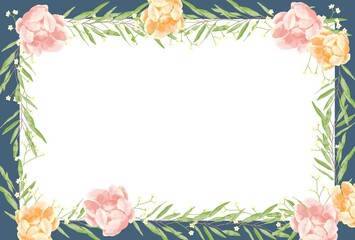 優しいタッチの薔薇と勿忘草とユーカリのフレーム