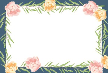 優しいタッチの薔薇と勿忘草とユーカリのフレーム