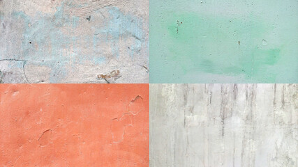 Set of grunge textures of a painted old concrete wall.