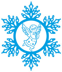 The symbol of the Christmas holidays. Isolated graphic element. Flat illustration.
Christmas. Large silhouettes of blue snowflakes on a white background.