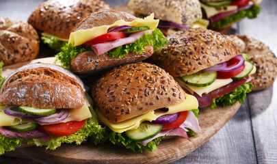 Ham and cheese sandwiches on the kitchen table