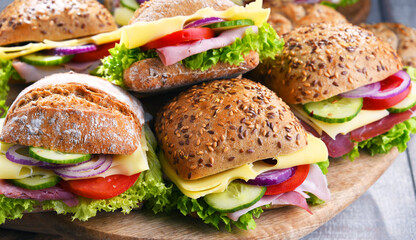 Ham and cheese sandwiches on the kitchen table