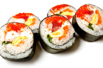 rolls with scrambled eggs and salmon