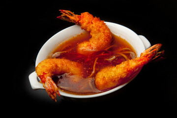 Japanese soup with spicy shrimp