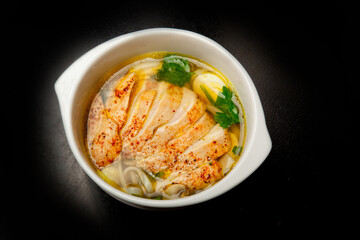 Japanese soup with chicken, egg and noodles