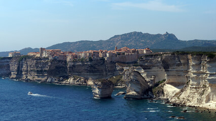 Fototapeta na wymiar Bonifacio and its white cliffs in Corsica island