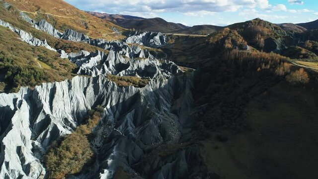 Aerial shots-peculiar rocks and mountain forest scenery,blue sky and white clouds at MOSHI PARK SCENIC AREA of Ganzi Sichuan China