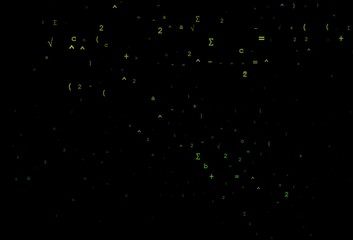 Dark Green vector texture with mathematic symbols.