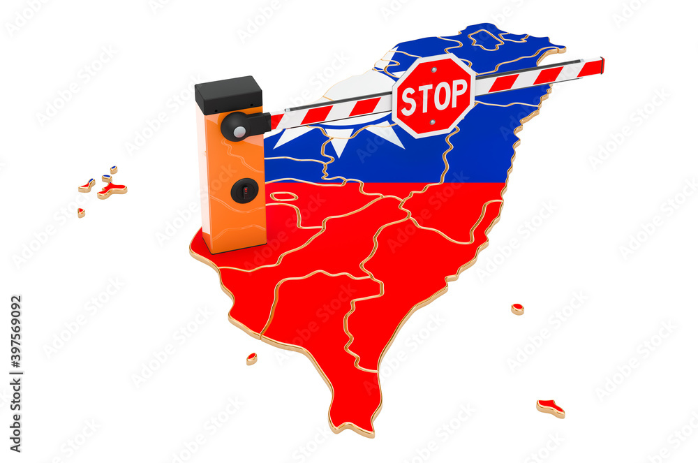 Poster border close in taiwan. customs and border protection concept. 3d rendering