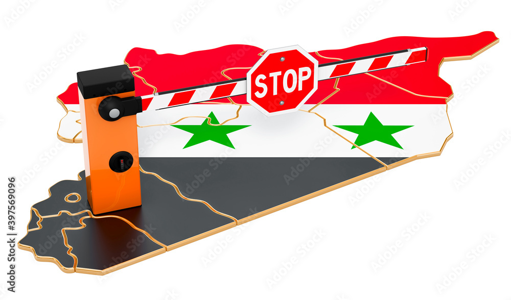 Poster border close in syria. customs and border protection concept. 3d rendering