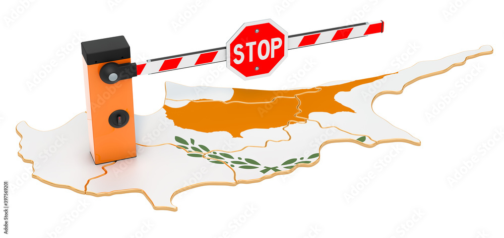 Poster border close in cyprus. customs and border protection concept. 3d rendering