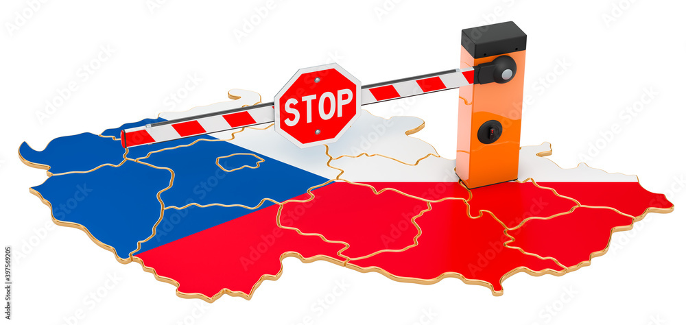 Poster border close in czech republic. customs and border protection concept. 3d rendering