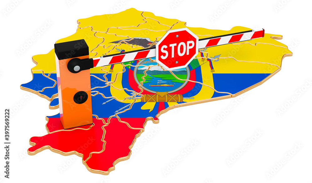 Poster border close in ecuador. customs and border protection concept. 3d rendering