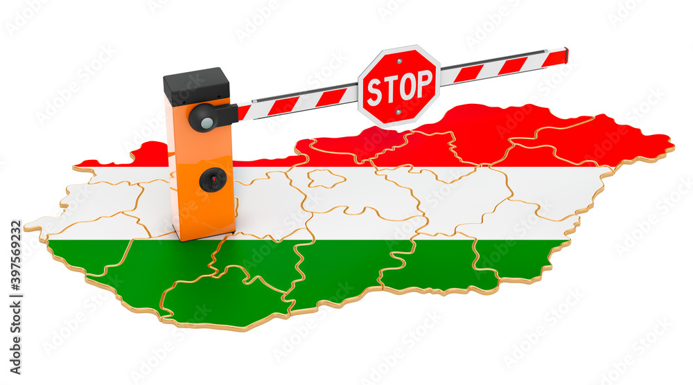 Poster border close in hungary. customs and border protection concept. 3d rendering