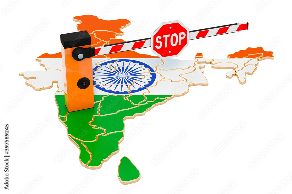 Poster border close in india. customs and border protection concept. 3d rendering
