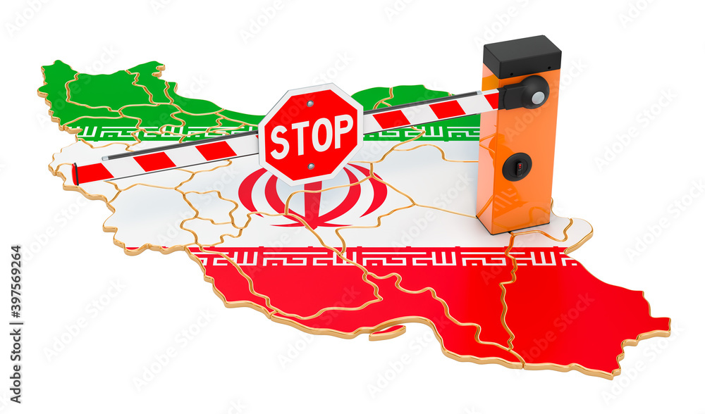 Poster border close in iran. customs and border protection concept. 3d rendering