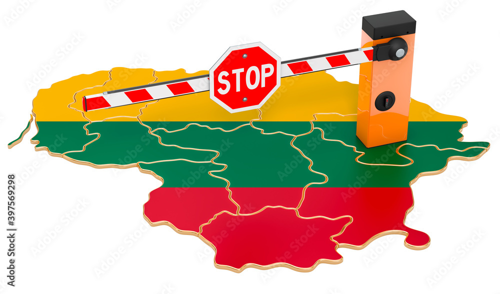 Poster border close in lithuania. customs and border protection concept. 3d rendering
