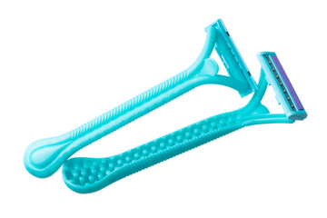 Set of disposable shaver razors isolated on white background