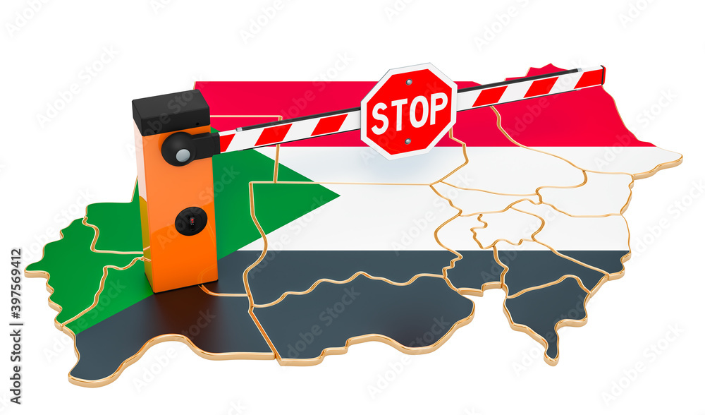 Poster border close in sudan. customs and border protection concept. 3d rendering