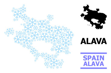 Vector collage map of Alava Province designed for New Year, Christmas celebration, and winter. Mosaic map of Alava Province is designed of light blue snow icons.