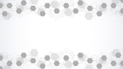 Abstract background with geometric shapes and hexagon pattern. Illustration for medicine, technology or science design.