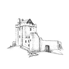 Fototapeta na wymiar Medieval castle. Vector drawing, sketch