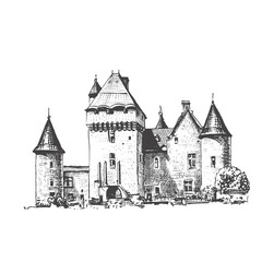 Royal Medieval Castle Palace Sketch Drawing Vector  © SERHII