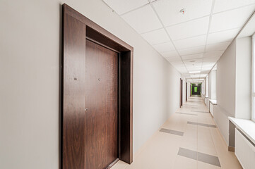 Russia, Moscow- April 17, 2020: interior public place, house entrance. doors, walls, staircase corridors