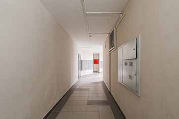 Russia, Moscow- April 17, 2020: interior public place, house entrance. doors, walls, staircase corridors