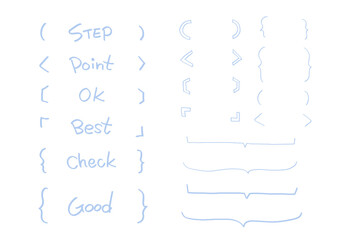 おしゃれでシンプルな手書き風素材と文字のセット　かっこ　ふきだし　枠