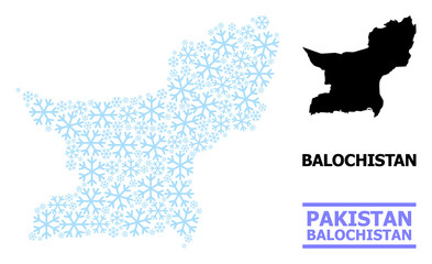 Vector mosaic map of Balochistan Province created for New Year, Christmas celebration, and winter. Mosaic map of Balochistan Province is created from light blue snow.