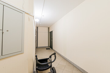 Russia, Moscow- April 17, 2020: interior public place, house entrance. doors, walls, staircase corridors