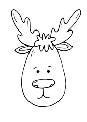 children's coloring book deer. Christmas elk. For kids. Vector outline hand drawn.
