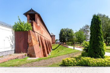 Red brick wall of medieval Kolomna Kremlin