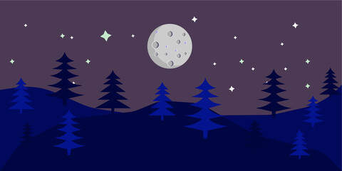 Moon banner with landscape illustration