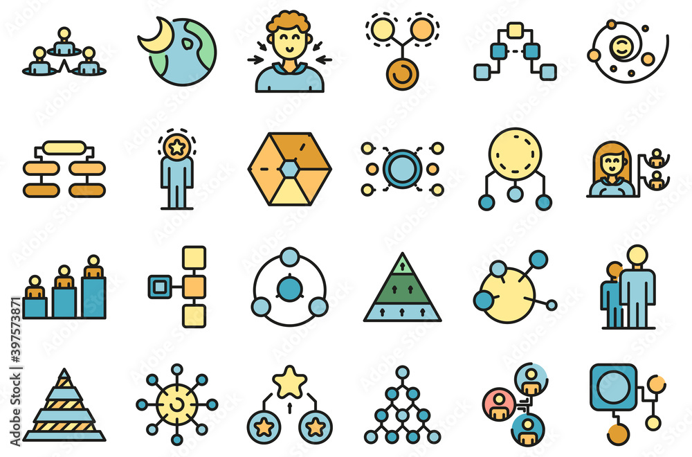 Poster hierarchy icons set. outline set of hierarchy vector icons thin line color flat on white
